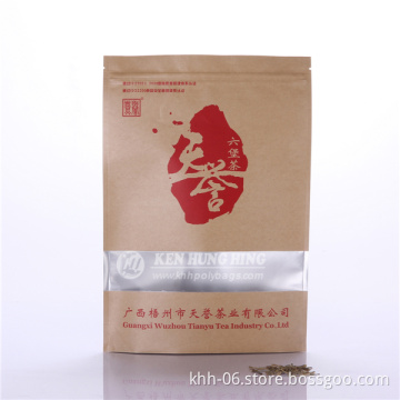 Hot Selling High Quality Stand up Zipper Kraft Paper Bags with Window for Tea